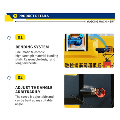Bending system of Heavy Duty Rebar Stirrup Cnc Bender showing pneumatic shaft for adjustable angle bending.
