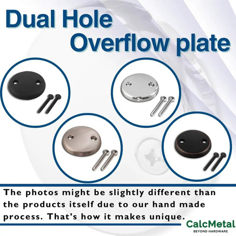 Dual Hole Bathtub Drain Overflow Cover Plate With Two Matching Screws Easy Peasy Installation featuring matte black and metal options.