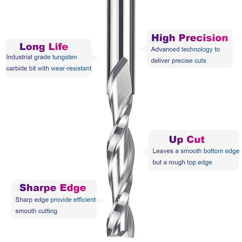 Pro Grade Five Piece Up Cut Spiral Router Bits Set With One Quarter Inch Shank And One Quarter Inch Cutting Diameter large bit close-up