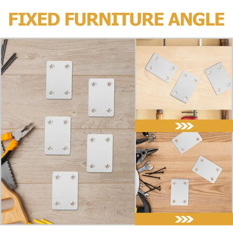Flat Brackets Set, Stainless Steel Silver 30 Pieces for Wood Furniture, Straight Metal Bracket Plates for Corner Support