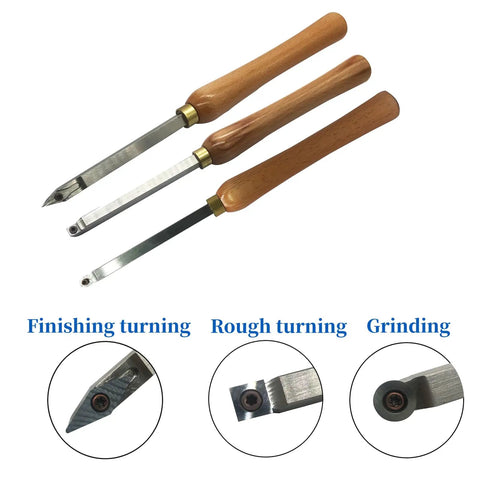 Rugged Woodturning Carbide Lathe Tool Set Of 3 With 6 Carbide Inserts Tool Heads Rougher Detailer Finisher For Pro Grade Wood Turning