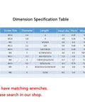Dimension specification table for Premium Grade 12.9 Torx Head Machine Screws For CNC Lathe Tool Holders, showing screw sizes.