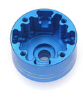 Beefed Up 7075 Aluminum Differential Case With Hardened 45 Steel Differential Spur Gear And Bevel Gear For One Tenth Tamiya XV02 TT02 TT02B RC Car Upgrade Parts Blue, top view of blue CNC machined component.