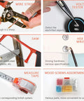 Image showing wire stripper, voltage tester pen, saw, hex key wrench, measure tape, and wood screws from 102 Piece Home Basic Tool Kit For DIYers Essential Household Tool Set With Chrome Plated Carbon Steel Wrenches And Hand Tools For Everyday Repairs And Projects Great For Home Improvement Tasks And Garage Projects And Weekend Fixes.