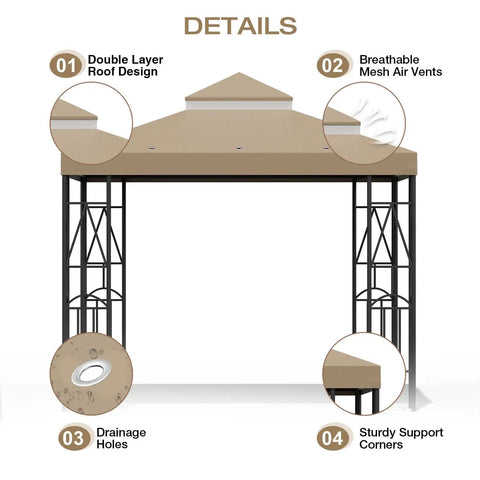 119 Inch By 119 Inch Canopy Replacement Top No Frame For Double Tier Gazebo - Weatherproof Sun Shade Cover Details