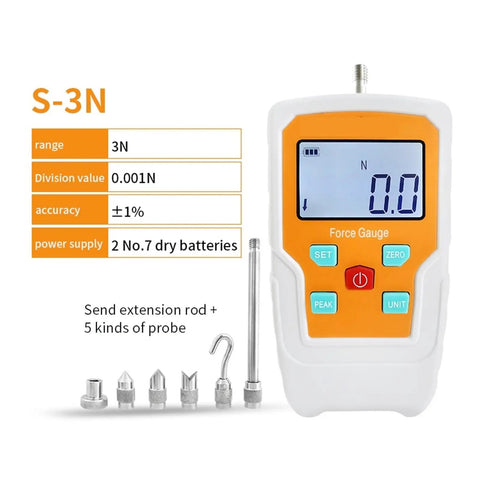 Top Notch Accuracy Push Pull Dynamometer Tester Portable Force Meter With Real Time Peak And First Peak Modes Supports Newton Kilogram Pound And Ounce Units Plus Adjustable Acceleration For Precise Force Testing, handheld 3N force gauge with probes