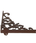 Side view of six piece cast iron angle bracket beefy heavy duty wall mount for adjustable triangle shelves and floating furniture displays.