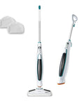 Straight Up Heavy Steam Mop For Sanitizing Sealed Hardwood Tile And Vinyl Floors With Chemical Free Deep Cleaning Power And Integrated Scrub Brush, featuring two interchangeable pads.