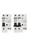 Heavy Duty AC Circuit Breaker With Knockout Anti Shock Shield Earth Leakage Switch Home Panel Protector Smooth 220 Volt Flow At 1 63 Amps showing two breakers.