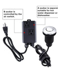 Stainless Steel Brushed Nickel Garbage Disposal Air Switch Kit with dual outlets, A socket and B socket labeled, flexible button mount.