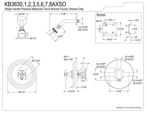 Technical diagram of Retro Restoration Style Single Handle Pressure Balanced Shower Faucet in brushed nickel with 1/2-inch NPT connection.