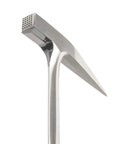 Close-up of Rock Pick Hammer 13 Oz Field Geology Tool with milled face and forged construction, USA made.