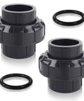 Image of 2 Inch PVC Union Coupling Kit 2 Pack For Pool Pumps And Industrial Pipelines, Schedule 80 Slip Socket Fittings, Easy Disconnect Union Joint Adapters, Durable PVC Connector with EPDM O-Rings.