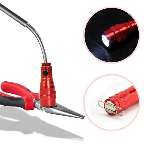 Magnetic Flashlight Pickup Tool With LED Telescoping Magnet Gadget In Red for Dads Husbands Him Guys Gift Idea Handy DIY Handyman