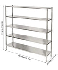 Five Tier Stainless Steel Shelving Rack With Heavy Duty Adjustable Storage Shelves Delivering Rugged Garage Organization Plus No Sweat Three Hundred Thirty Pound Load Bearing Capacity For Any Home Workshop Setup dimensions showing height and width.