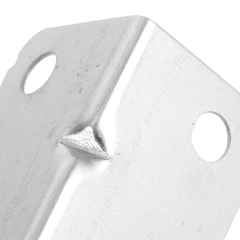 Close-up of heavy duty steel angle bracket with holes, part of Set Of 100 L Shape Right Angle Corner Braces for wood furniture frames.