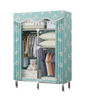 Portable Fabric Wardrobe Steel Frame Foldable Closet Organizer Dustproof Waterproof Heavy Duty Thick Nylon Storage Cabinet Room Divider with floral design and clothes.