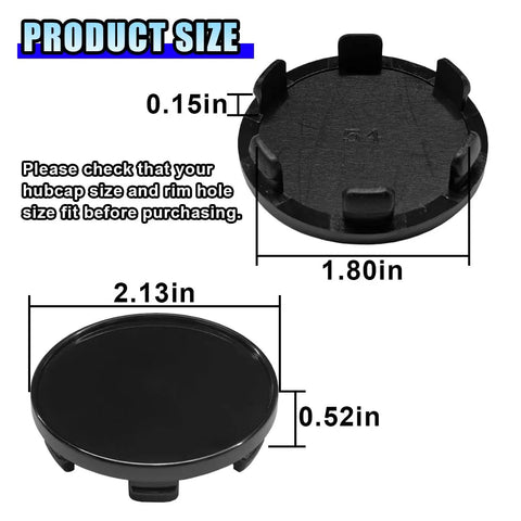 Upgrade Your Beater To A Clean Cruiser With These 4 Pack Universal Abs Snap In Wheel Center Caps Hub Covers 2 Point 13 Inches Outer Diameter 1 Point 85 Inner Fit Car Truck Suv. Black ABS hubcap size dimensions diagram.