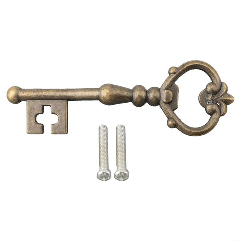 Key Shape Cabinet Pull Handle in Zinc Alloy with Bronze Finish, including screws, Old School Farmhouse Style, 13.4 x 5.4 cm