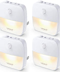 Four white Motion Sensor Night Light Four Pack Plug In Dusk Till Dawn Lights with Auto On Off High And Low Modes LED for home use