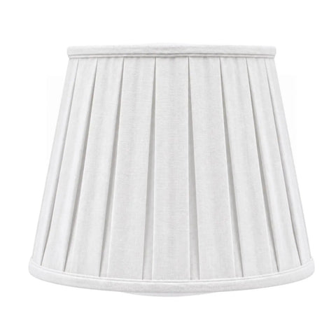 Empire Style Pleat Lamp Shade In Linen White, Silk Type Shantung Fabric With Off White Lining, Top 10 Inch, Bottom 14.5 Inch