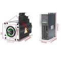Servo motor and drive module; front view shows 130/1.5kW permanent magnet AC motor with shaft and flange, drive with terminal blocks.