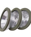Ultra Cool Flared Cup Diamond Grinding Wheel For Metal Wood And Ceramics Plus Alloy Surfaces With 100 To 600 Grits, showing 3 flared diamond grinding wheels.