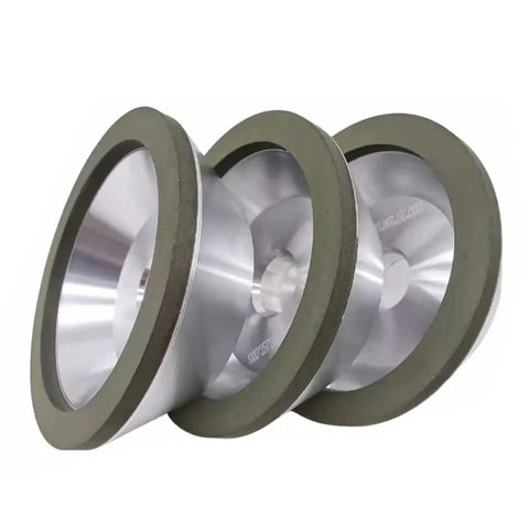 Ultra Cool Flared Cup Diamond Grinding Wheel For Metal Wood And Ceramics Plus Alloy Surfaces With 100 To 600 Grits, showing 3 flared diamond grinding wheels.