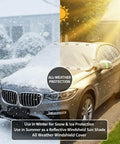 Magnetic Car Snow Cover For Windshield Shield Ice And Snow Auto Protector showing winter and summer use on SUV