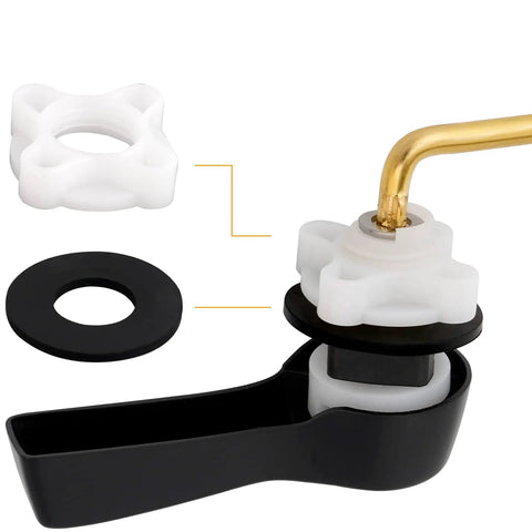 Universal Metal Front Mount Toilet Handle Kit In Matte Black With Brass Flush Lever components and adjustable holes