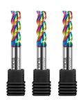 Half Inch Tungsten Carbide End Mills Set With Three Flute DLC Coated CNC Milling Bits For Aluminum And Copper Alloys Finishing And Slotting Tools 3 Piece Square End Mill Kit HRC55, front view