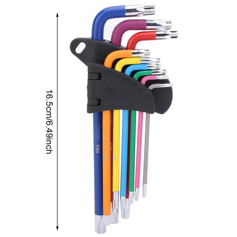Durable Hex Wrench Star Key Set With Color Coding For Tough Furniture Assembly And Fast DIY Repairs Featuring Heavy Duty Steel Construction For Ultimate Grip, 9-piece T-handle set, 16.5cm
