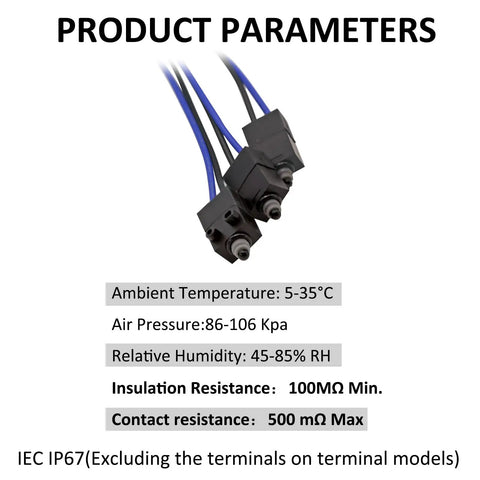 Built To Last Waterproof Micro Switch 2 Pin Normally Open Limit Switch With 30cm Wire 3 Pack IP67 product parameters diagram