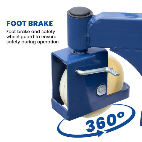 Foot brake detail of Manual Pallet Stacker 2200 Lbs Capacity Hand Pallet Forklift With 63 Inch Lift Height Adjustable Forks