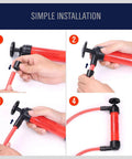 Installation steps for Emergency Siphon Fuel Transfer Pump Kit For Gas Oil And Liquids showing hose connection.