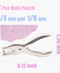 Stainless steel dual hole punch set with 1/4 inch and 1/8 inch holes, handy single hole punch for DIY crafts, ergonomic design.