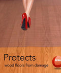 Clear Vinyl Floor Runner Protector for Hard Floors with Decorative Dual Pad Pattern, 27 Inches Wide by 6 Feet Long, Made in USA, woman in red heels