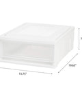 Under Bed Storage Drawer Set 22 Qt Stackable Plastic Organizer Bins With Smooth Glide Sliding Drawers 4 Pack White Durable Made In USA Storage Solution For Bedroom Closet And Toy Rooms, close-up with dimensions