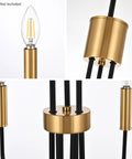 Details of Black And Gold Modern Chandelier With Six Light Arms For Dining Room Farmhouse Style Hanging Light Fixture, brass accents.