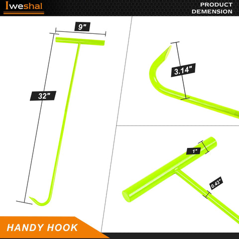 Heavy Duty 32 Inch Manhole Cover Lifting Hook Set, Chrome Plated Solid Steel, 2 Pack, with dimensions highlighted.
