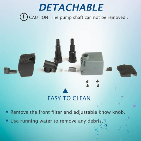 Submersible Water Pump With Fountain Jets For Ponds Fountains Aquariums And Aquaponics Easy Setup Adjustable Flow Control Jet Nozzles Hose Attachments Outdoor Pond Pump For Balcony Backyard Or Patio Yard Ready detachable components with cleaning instructions