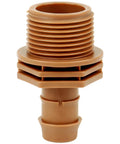 PVC To Drip Irrigation Adapter Three Quarter Inch Male Pipe Thread To One Half Inch Barbed Coupling For Drip Line And Threaded Hose Fittings Pack Of Ten Easy Install, brown PVC fitting