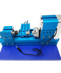 WYDDDARY Mini Metal Lathe Machine 3000RPM High-Speed Spindle With Three Jaw Chuck For Precision Hobbyist Woodworking, blue metal desktop lathe close-up view.