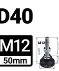Built Tough Adjustable Leveling Feet For Lathes And Shop Gear 40mm Swivel Pivot Articulating Stands M5 To M12 with dimensions and specifications.