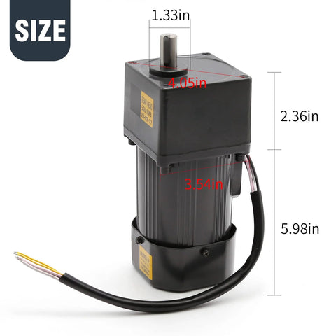 Front view of DUZFOREI adjustable gear reducer motor, 90W, AC110V, 75RPM with speed controller.