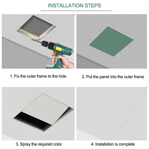 Installation steps for Slick Hidden Ceiling Access Panel, Smooth Flush Mount Drywall Inspection Hatch, Heavy Duty Aluminum Gypsum Service Door.