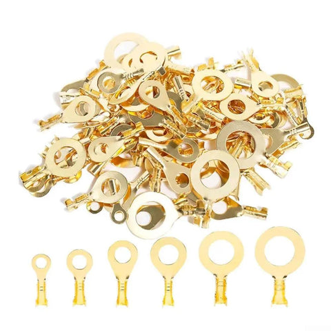 Heavy Duty Brass Insulated Crimp Ring Terminals Spade Connectors 150 Pieces Electrical Wire Connector Kit For Safe And Effective Home Wiring Projects Easy No Solder Setup M3 M6 Sizes A Must Have For Any Electrician Or DIY Guy Looking To Get The Job brass ring terminals assorted sizes