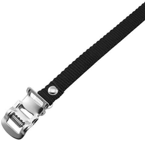 Bike Pedal Toe Straps 4 Pack Black Nylon Clips For Bicycle And Spin Class Pedals Adjustable Steel Buckle Straps Showing Buckle Detail