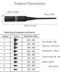 Red Dot Laser Bore Sight Kit dimensions and caliber adapter chart with specifications