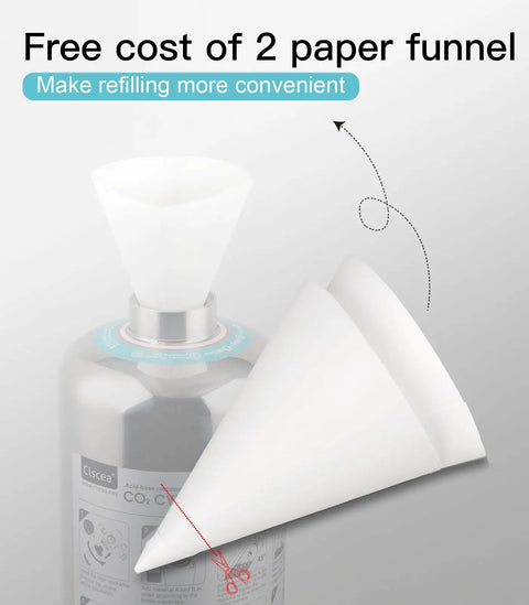 Two paper funnels for the Citric Acid And Baking Soda For Aquarium CO2 Generator Kit, enhancing easy refilling in aquariums.